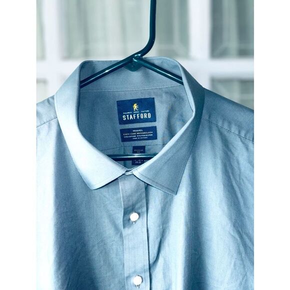Stafford Mens 2XL Travel Easy Care Broadcloth Long Sleeve Dress Shirt •Button Up - Picture 2 of 9